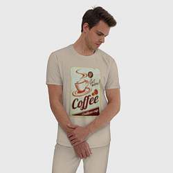 Пижама хлопковая мужская Coffee Cup Retro, цвет: миндальный — фото 2