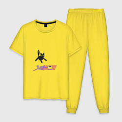Пижама хлопковая мужская Летающий кот Кот и мышь, цвет: желтый