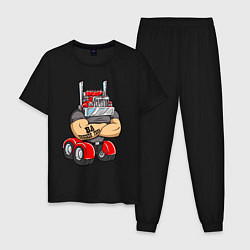Пижама хлопковая мужская Дальнобойщик голова - грузовик, цвет: черный