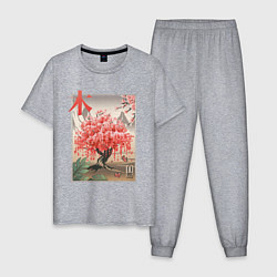 Пижама хлопковая мужская Цветущая Сакура Япония, цвет: меланж