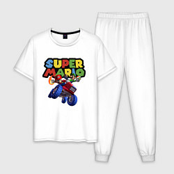 Пижама хлопковая мужская Марио и Луиджи гонщики Super Mario, цвет: белый