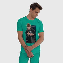 Пижама хлопковая мужская Фантастические Твари Ньют Саламандер, цвет: зеленый — фото 2