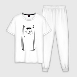 Пижама хлопковая мужская Белый длинный кот, цвет: белый