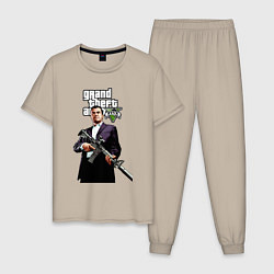 Пижама хлопковая мужская GTA 5 Mafia, цвет: миндальный