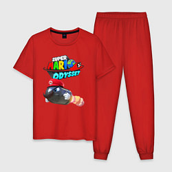 Пижама хлопковая мужская Super Mario Odyssey Bullet Bill Nintendo, цвет: красный
