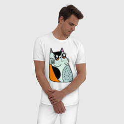 Пижама хлопковая мужская Абстрактный котик, цвет: белый — фото 2