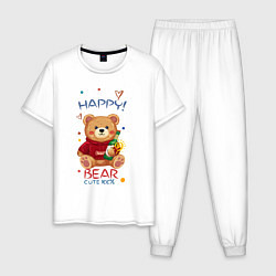 Пижама хлопковая мужская СЧАСТЛИВЫЙ МИШКА HAPPY BEAR CUTE 100%, цвет: белый