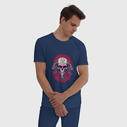 Пижама хлопковая мужская Roses Skull, цвет: тёмно-синий — фото 2