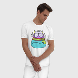 Пижама хлопковая мужская Разноцветный котик, цвет: белый — фото 2