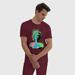 Пижама хлопковая мужская Gorgon Medusa Vaporwave Neon, цвет: меланж-бордовый — фото 2