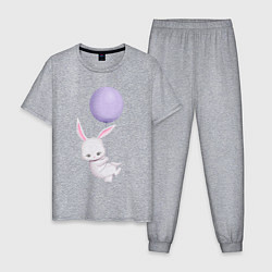 Пижама хлопковая мужская Милый Крольчонок Летит На Воздушном Шаре, цвет: меланж