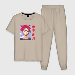 Пижама хлопковая мужская Сома Юкихира арт, цвет: миндальный