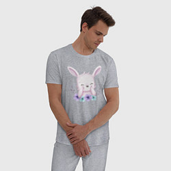 Пижама хлопковая мужская Милый Крольчонок С Цветками, цвет: меланж — фото 2