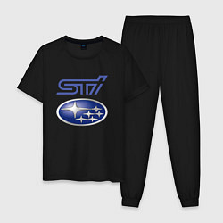 Пижама хлопковая мужская SUBARU STI FS, цвет: черный