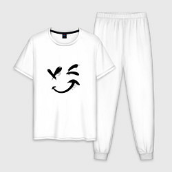Пижама хлопковая мужская Подмигивающий смайлик Граффити, цвет: белый