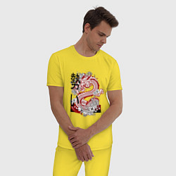 Пижама хлопковая мужская Дракон Стихия Воды, цвет: желтый — фото 2
