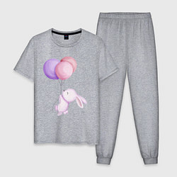 Пижама хлопковая мужская Милый Крольчонок С Тремя Воздушными Шариками, цвет: меланж