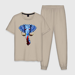 Пижама хлопковая мужская Слон с тесаком, цвет: миндальный