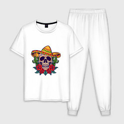 Пижама хлопковая мужская Skull - Mexico, цвет: белый