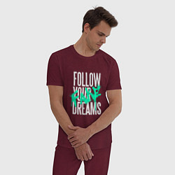 Пижама хлопковая мужская Follow Your Fake Dreams, цвет: меланж-бордовый — фото 2