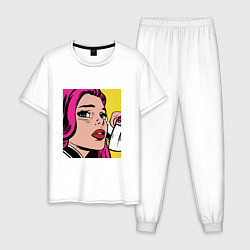 Пижама хлопковая мужская Девушка в стиле ПОП Арт Girl Pop Art, цвет: белый