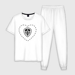 Пижама хлопковая мужская Лого Leeds United в сердечке, цвет: белый