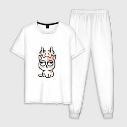 Пижама хлопковая мужская Deer Cat, цвет: белый