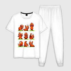 Пижама хлопковая мужская Йога красной панды, цвет: белый