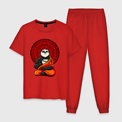 Пижама хлопковая мужская Медитация панды Дзен, цвет: красный
