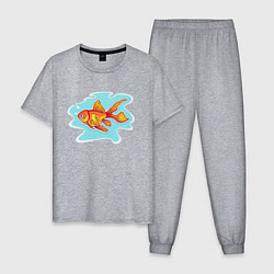 Пижама хлопковая мужская Золотая рыбка Подводный мир, цвет: меланж