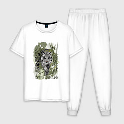 Пижама хлопковая мужская Крадущийся белый тигр, цвет: белый