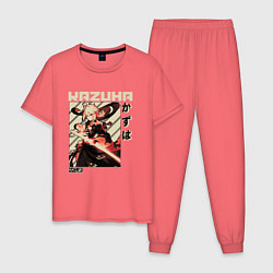 Пижама хлопковая мужская Kazuha геншин, цвет: коралловый