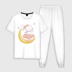 Пижама хлопковая мужская Милый Крольчонок Танцует На Месяце, цвет: белый