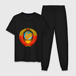 Пижама хлопковая мужская Герб ссср без фона, цвет: черный