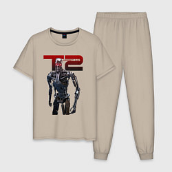 Пижама хлопковая мужская Terminator 2 - T800, цвет: миндальный