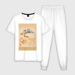 Пижама хлопковая мужская Японская гравюра Бабочки, цвет: белый
