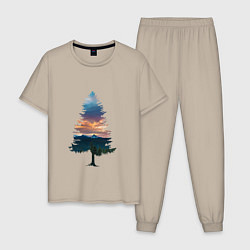 Пижама хлопковая мужская Лес в ёлке, цвет: миндальный