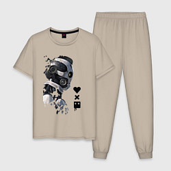 Пижама хлопковая мужская Xbot 4000 в профиль с лого, цвет: миндальный