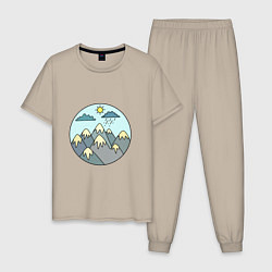 Пижама хлопковая мужская Горы небо природа, цвет: миндальный