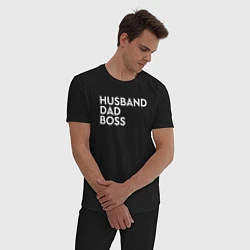 Пижама хлопковая мужская Husband, dad, boss, цвет: черный — фото 2
