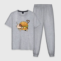 Пижама хлопковая мужская Кот - гамбургер, цвет: меланж