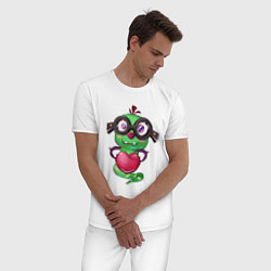 Пижама хлопковая мужская Гусеница с сердцем, цвет: белый — фото 2