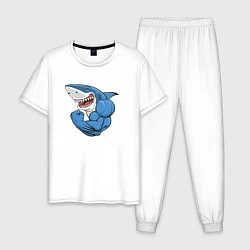 Пижама хлопковая мужская Акула из Икеи на спорте, цвет: белый