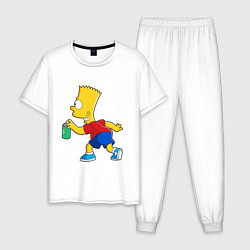 Пижама хлопковая мужская Барт Симпсон принт, цвет: белый
