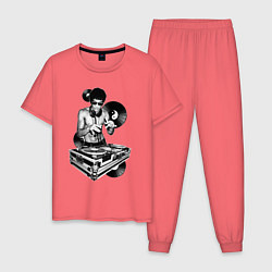 Пижама хлопковая мужская Bruce Lee - Vinyl Dj, цвет: коралловый