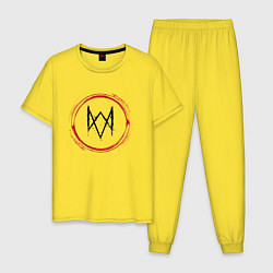 Пижама хлопковая мужская Символ Watch Dogs и красная краска вокруг, цвет: желтый