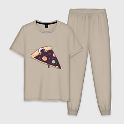 Пижама хлопковая мужская Space - Pizza, цвет: миндальный