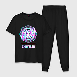 Пижама хлопковая мужская Значок Chrysler в стиле Glitch, цвет: черный