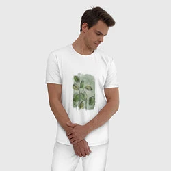 Пижама хлопковая мужская Нежные листья на акварельном фоне, цвет: белый — фото 2