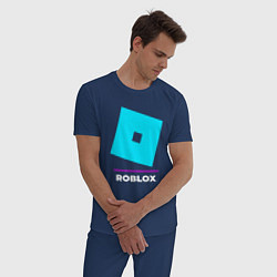 Пижама хлопковая мужская Символ Roblox в неоновых цветах, цвет: тёмно-синий — фото 2